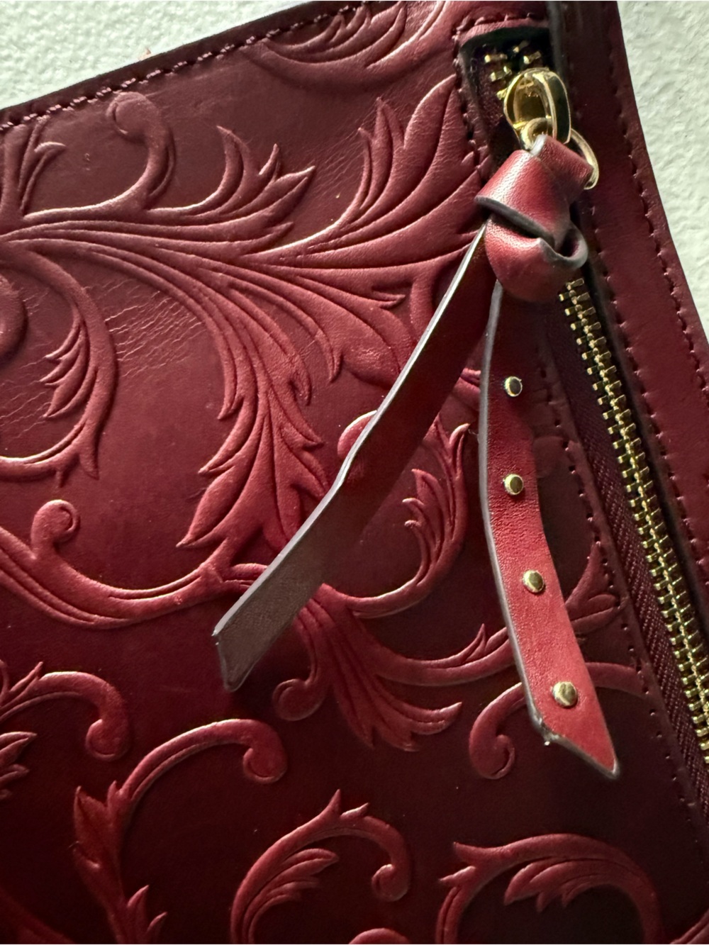 Burgundy Embossed Leather Belt Bag Waist Purse Crossbody Tignanello